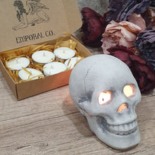 Load image into Gallery viewer, Assorted Tealight Candles + Skull Candle Holder Bundle Set
